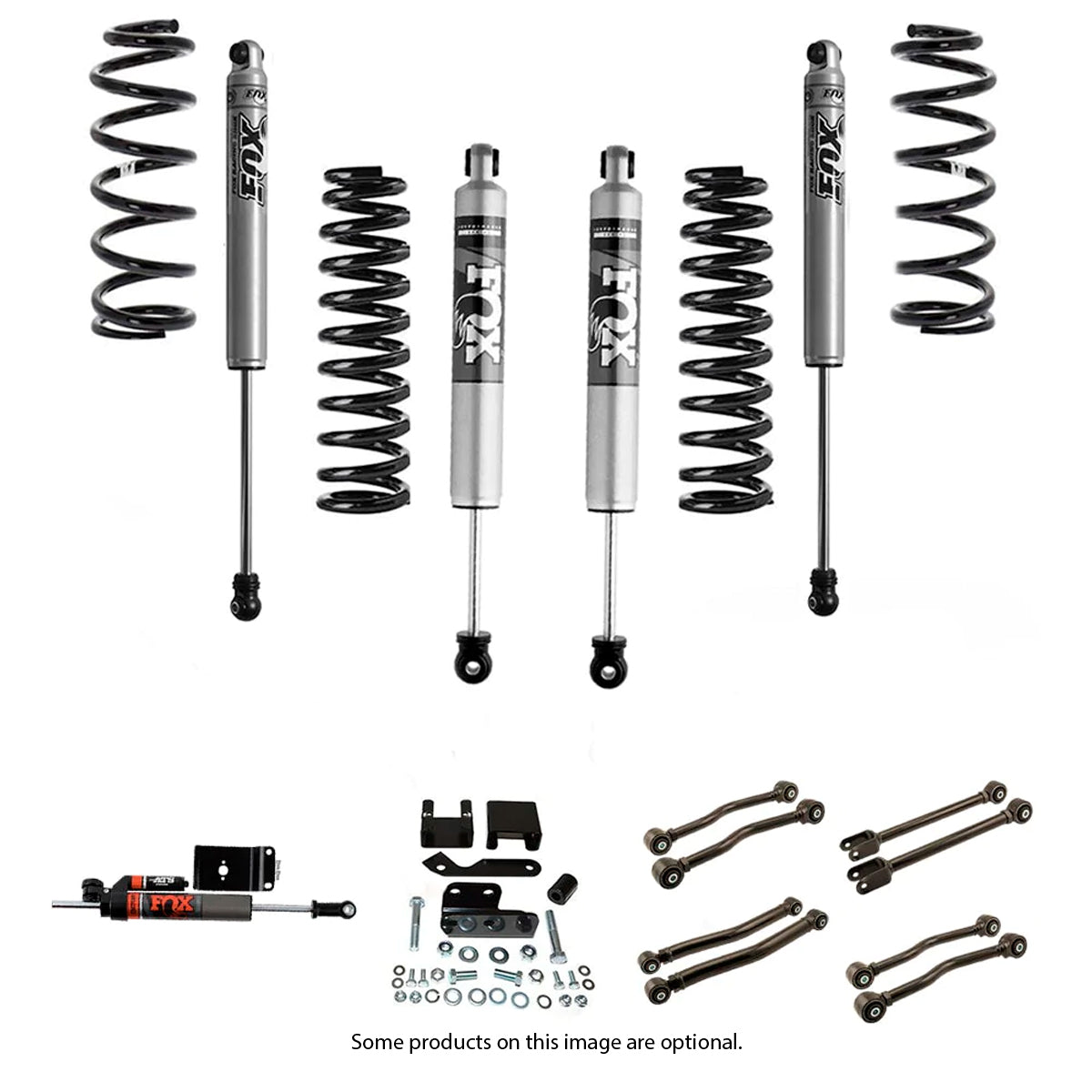 An enhanced Fox Racing suspension kit with springs for the Jeep Wrangler that provides control on and off-road.