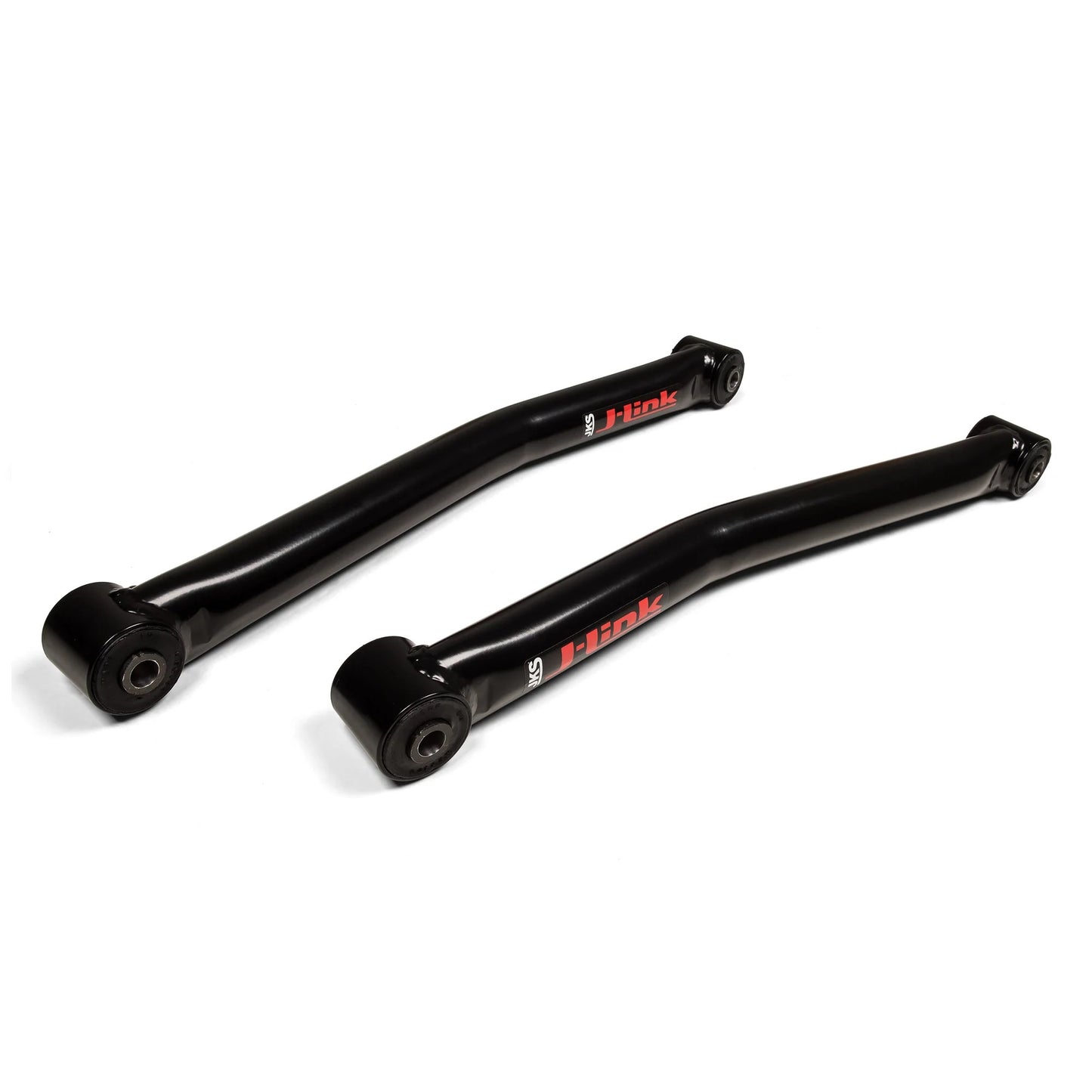 A pair of black JKS J-Link Fixed Front Lower Control Arms on a white background, suitable for Jeep Wrangler JL or Gladiator JT.