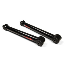 Load image into Gallery viewer, A pair of JKS J-Link Fixed Rear Lower Control Arms for Jeep Wrangler JL with superior strength and rubber bushings on a white background.
