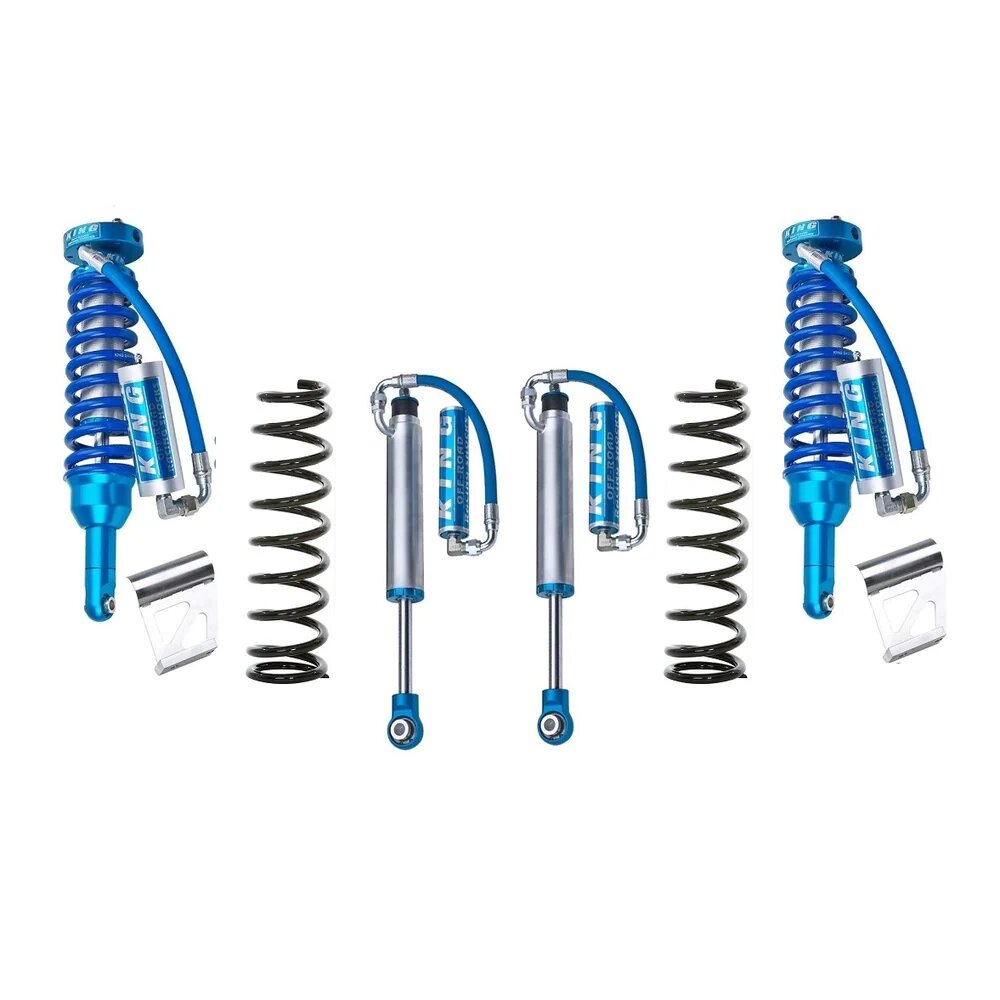 A set of blue King Shocks providing exceptional off-road performance and suspension articulation on a white background, featuring the KING 2 - 3 inch Lift Kit for 4Runner (03-09) by King Shocks.