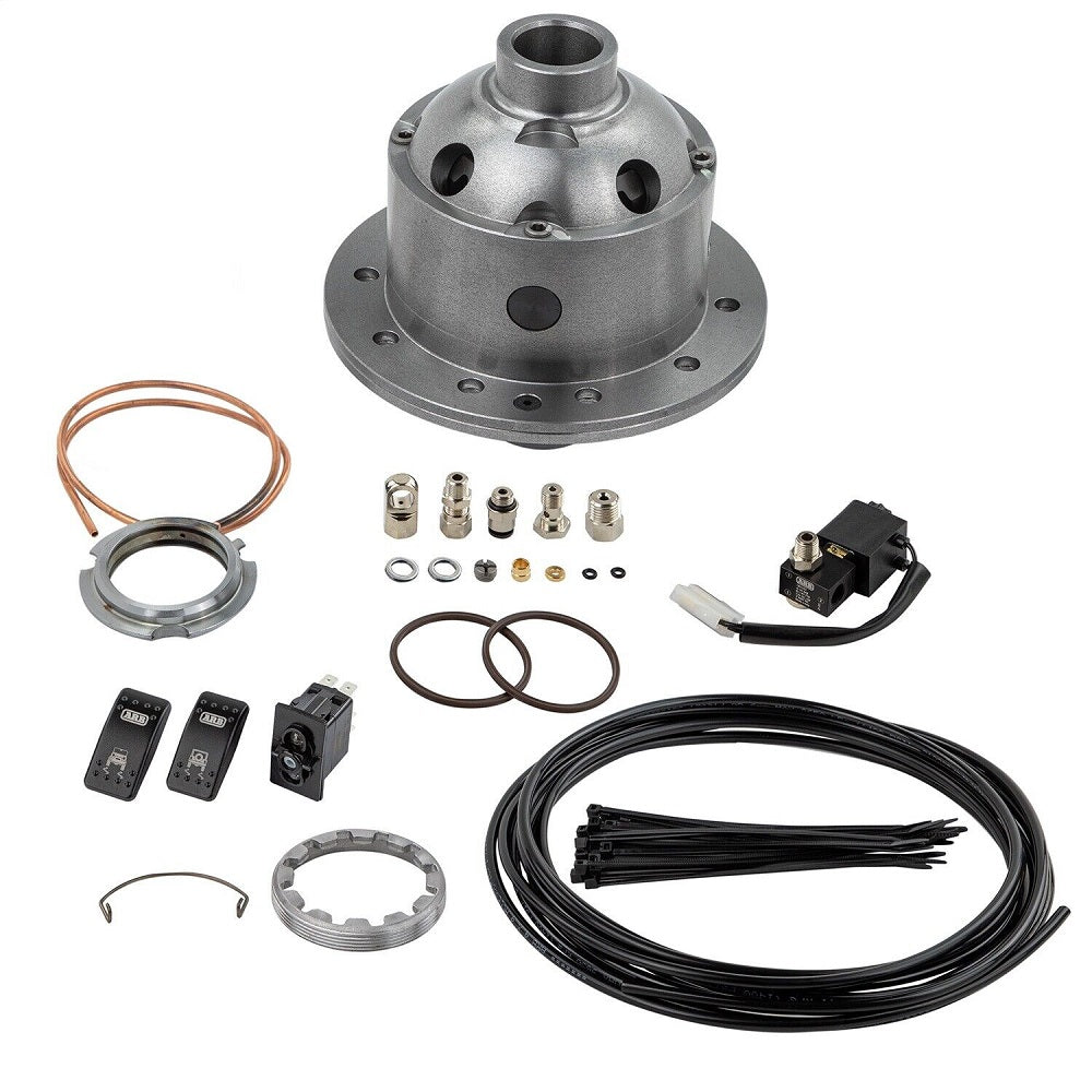 A set of parts for a car, including an ARB RD128 Air Locker Differential Land Rover with 24 Splines clutch and a hose.