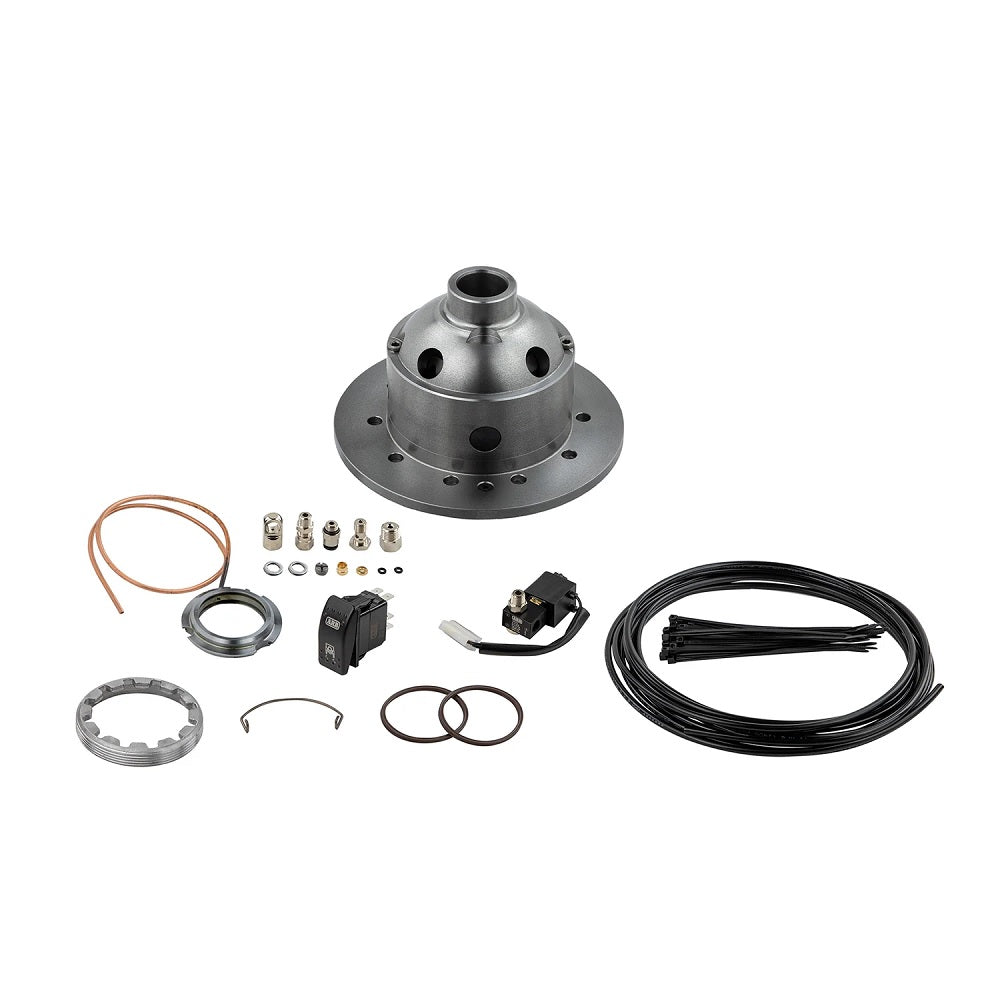 A set of car parts, including an ARB RD138 Air Locker Differential Land Rover P38A with 24 Splines and hoses, designed for optimal safety and comfort.
