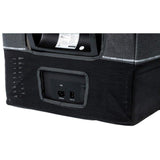 A black ARB Transit Bag for Classic Series II - 50 QT Fridge Freezer speaker with a black Transit Bag cover on it.