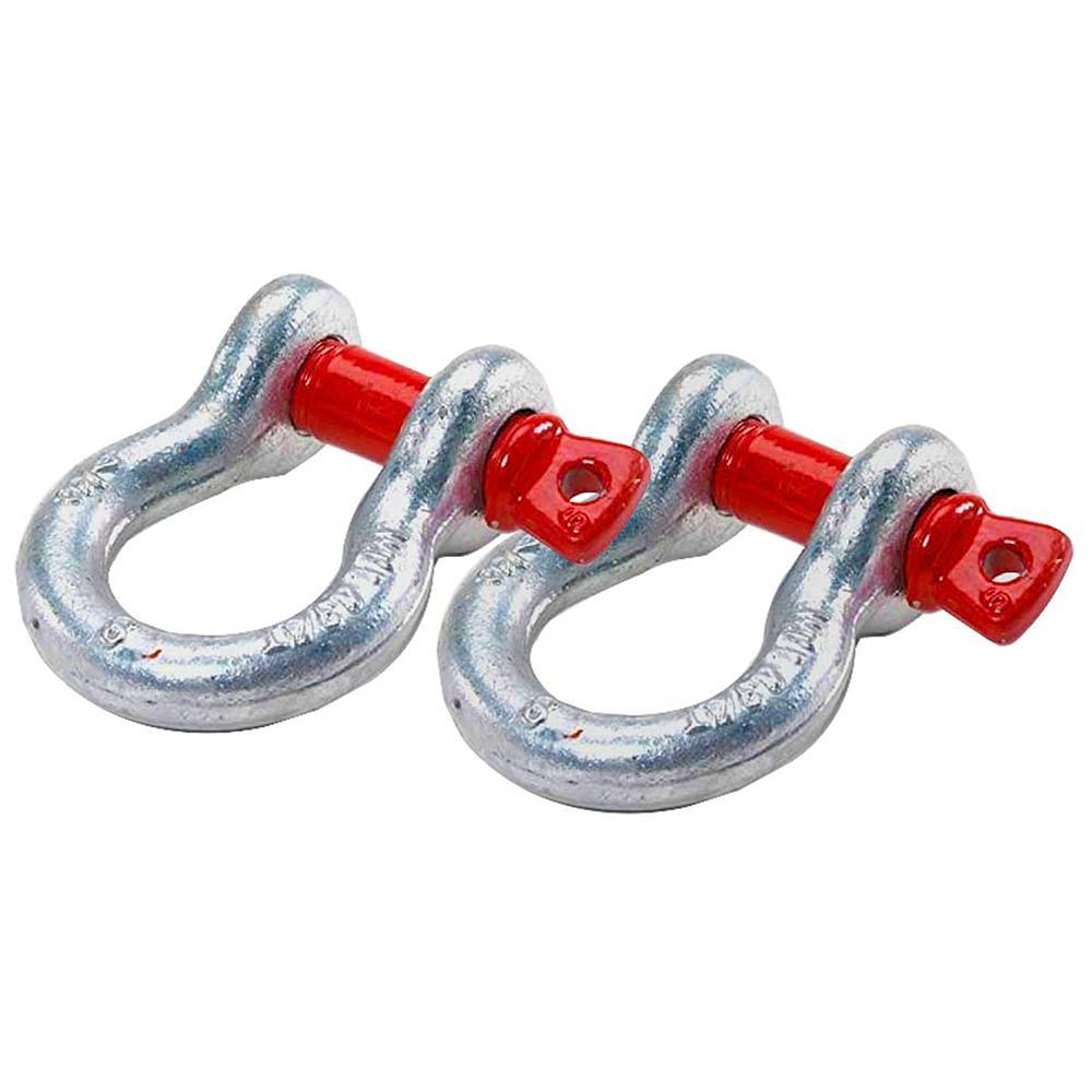 Two ARB Recovery Bow Shackles 16mm 3.25T ARB2012, easy to install and featuring oxidation protection, on a white background.