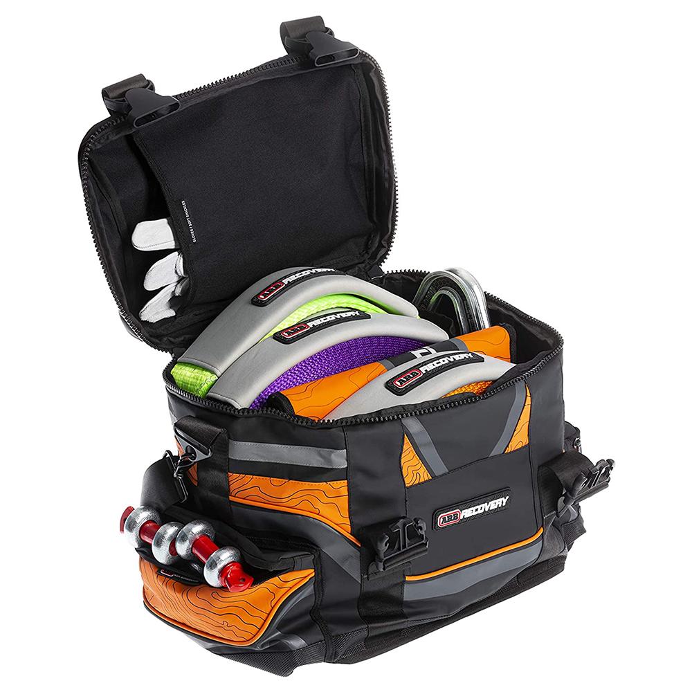 An ARB Orange Large Recovery Bag ARB501A filled with recovery gear.