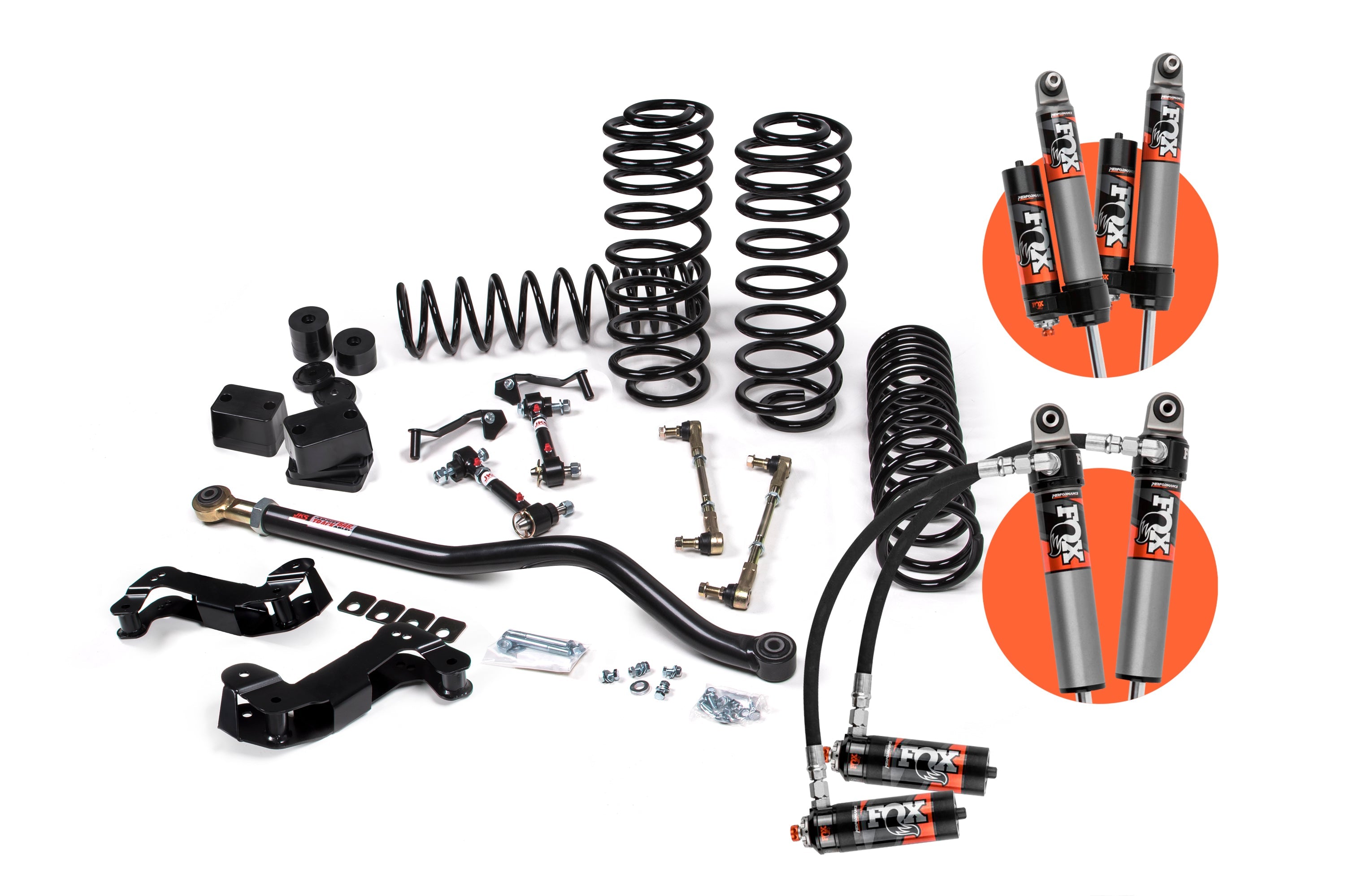 A JKS 3 Inch Jeep Wrangler JL (18-ON) 2 Door J-Kontrol Lift Kit with coil springs and a suspension system.