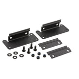 Two black ARB BASE Rack Awning Brackets 1780240 with screws and nuts designed for the ARB Base Rack.
