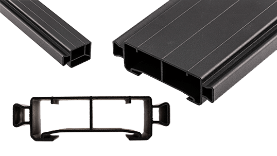 A set of black aluminum railings and brackets, featuring ARB Base Rack (49" x 45") 1770060 for added versatility.