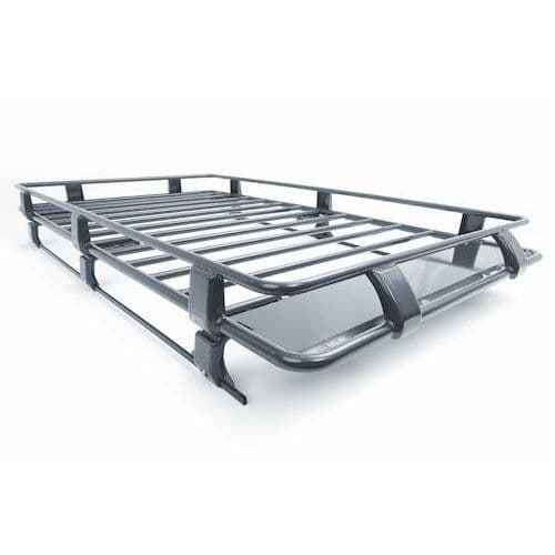 A black ARB roof rack basket with adjustable feet and legs for a Jeep Wrangler, crafted using MIG welding technique. SEO keywords: crossbars.