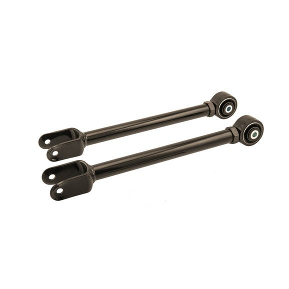 A pair of black ARB Old Man Emu Adjustable Front Upper Control Arms UCAJKFR for Jeep Wrangler JK (4-Door) sway bars on a white background, offering corrosion resistance.