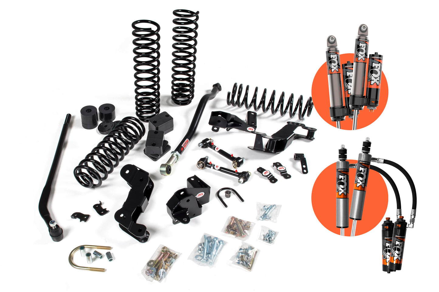 A JKS 3.5 Inch Jeep Wrangler JK (06-18) 2 Door J-Kontrol Lift Kit for a jeep with springs and offroad articulation.