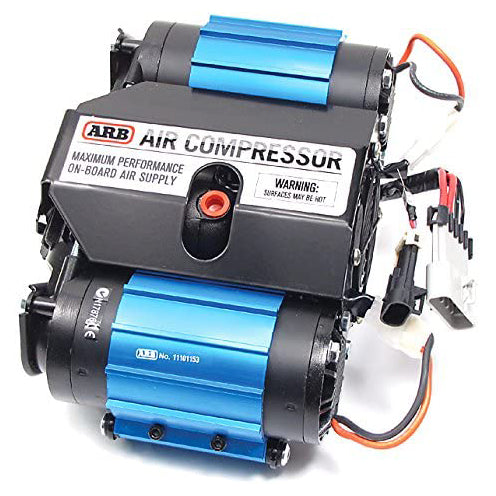 An ARB 12 Volts On-Board Twin High Performance Air Compressor 12V- CKMTA12, a blue air compressor, on a white background.