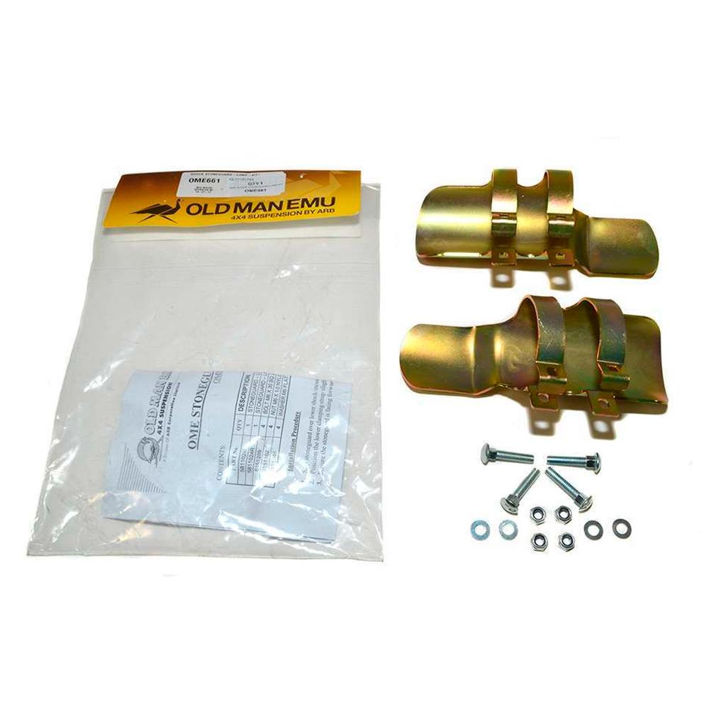 A package with a set of OME Shock Stone Guard Kit OME661 for Toyota Land Cruiser 150 Series, 4Runner, FJCruiser bolts and nuts Old Man Emu suspension.