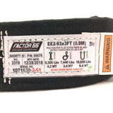 A high capacity Factor 55 Shorty Strap III 3'' x 3'' 00079 black belt with a label on it.