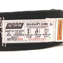 Load image into Gallery viewer, A high capacity Factor 55 Shorty Strap III 3&#39;&#39; x 3&#39;&#39; 00079 black belt with a label on it.