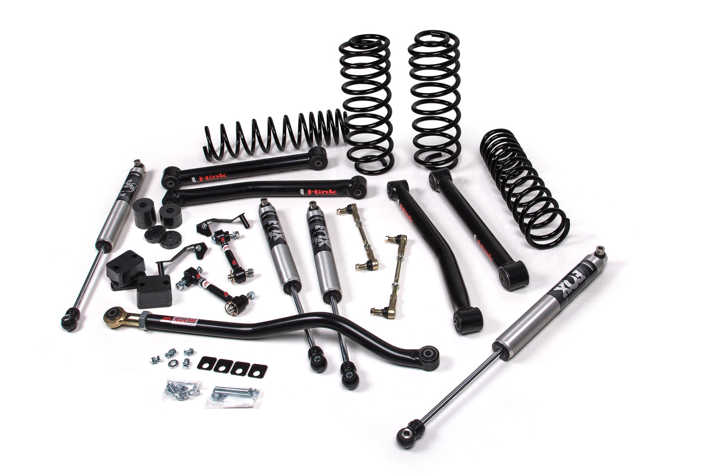 A JKS suspension system for a jeep with offroad articulation and control arms.