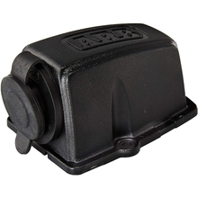 Load image into Gallery viewer, A high quality ARB black plastic cover with a lid on it for ARB Threaded Socket Surface Mount Outlet for ARB Fridge 10900028 installation.