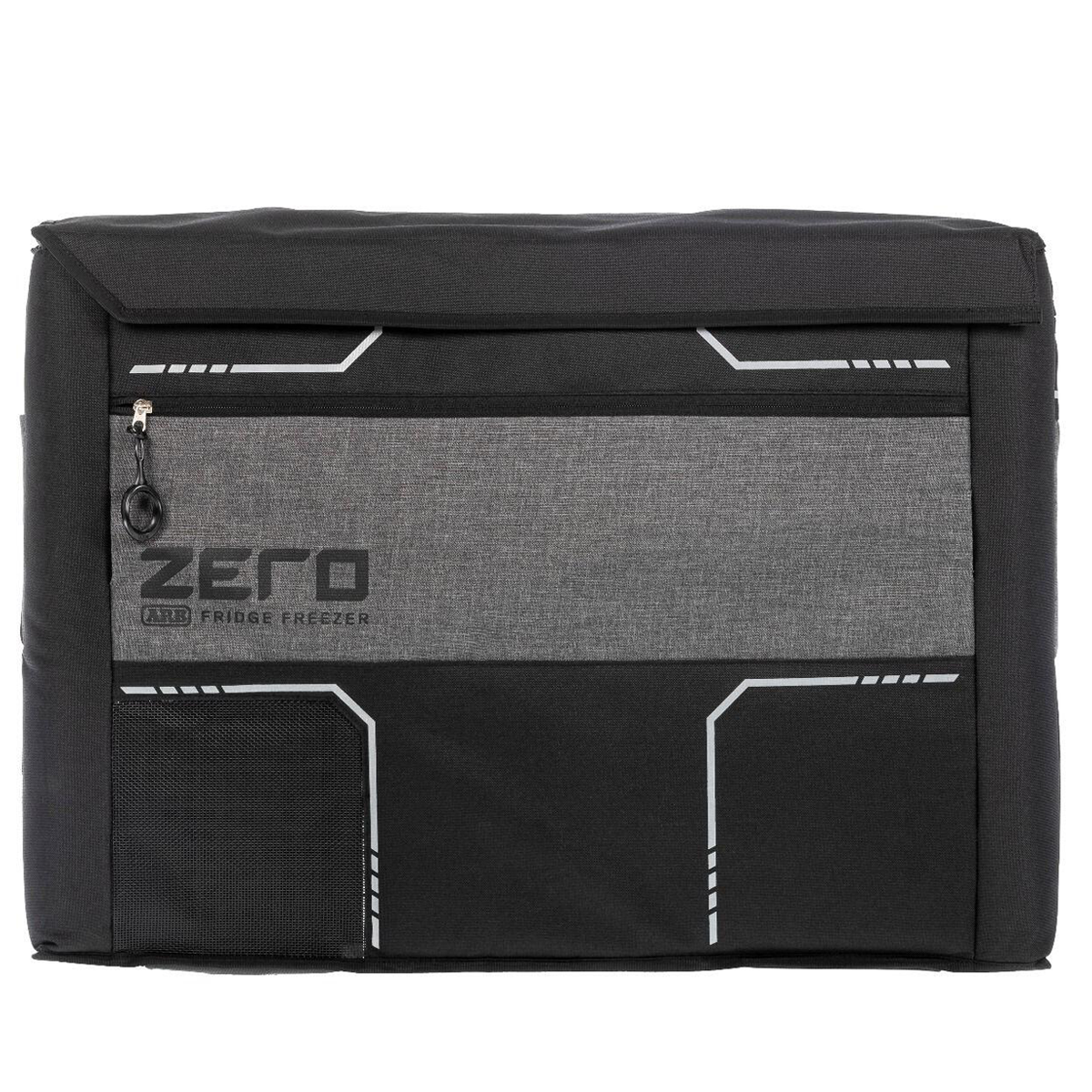 A durable black and grey ARB laptop bag with the word zero on it.