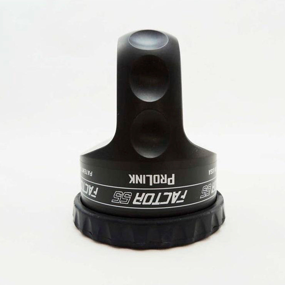 A black Factor 55 Shackle Mount in Gray 00015-04 with a black logo on it featuring the keyword "recovery straps" prominently.