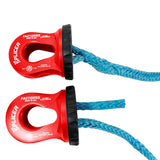 A pair of Factor 55 Splicer Shackle Mount Thimble in Red 00352-01 winch ropes for efficient rope protection on a pristine white background.
