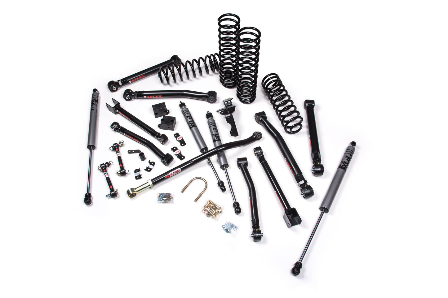 This JKS 3.5 Inch Jeep Wrangler JK (06-18) 4 Door J-Krawl Lift Kit includes coil springs for improved offroad articulation and a more effective front suspension system.