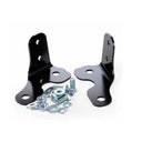 A pair of black OME Leaf Spring Fitting Kit FK27 brackets with nuts and bolts, used for Old Man Emu suspension upgrade or shock absorber installation.