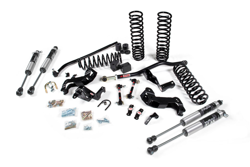 A JKS suspension system for a jeep designed to enhance offroad articulation and steering angles.