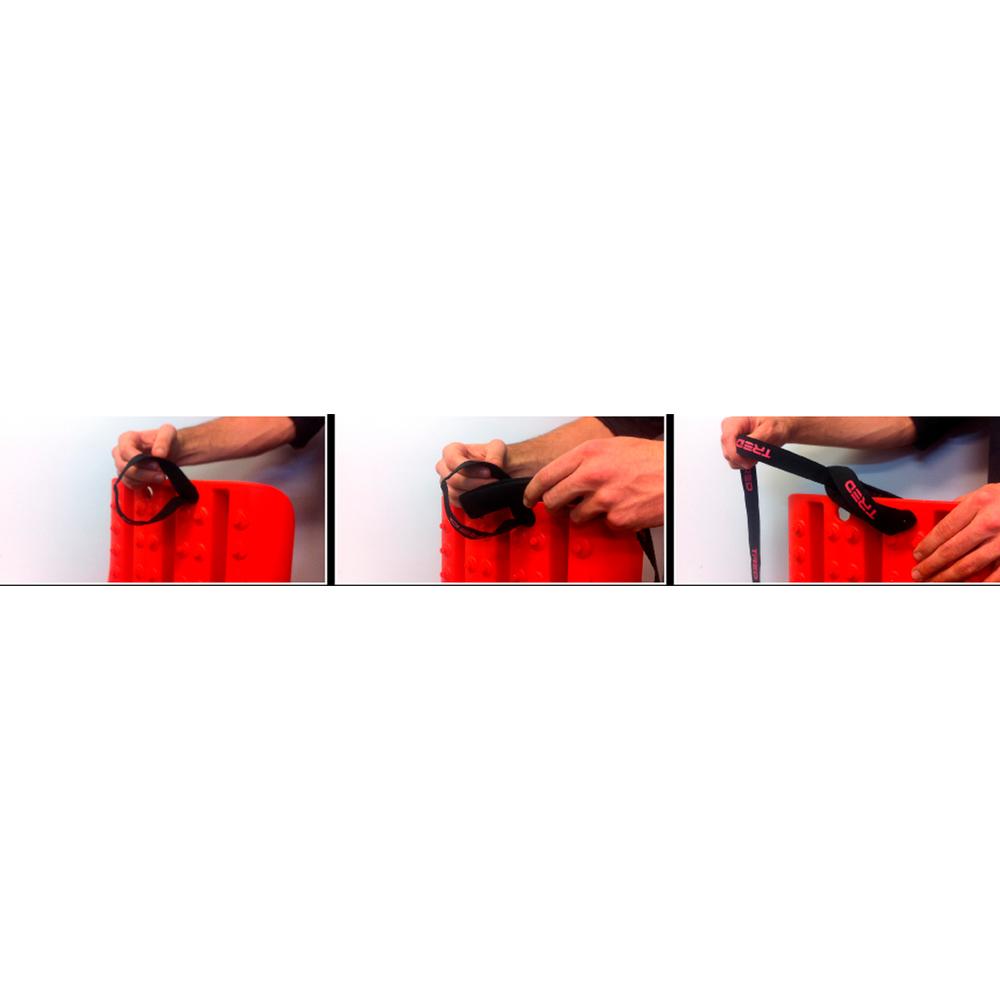 Four pictures of a person using an ARB Leash Pair TRED TL1500 for vehicle recovery.