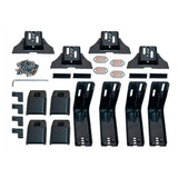 An ARB Roof Rack Fitting Kit for Land Rover Discovery HT3 year 1998 (ARB 3700080) containing black brackets and hardware for secure storage in a car.