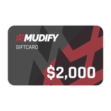 A Mudify Gift Card with a red and black design, perfect for discounts on digital purchases.