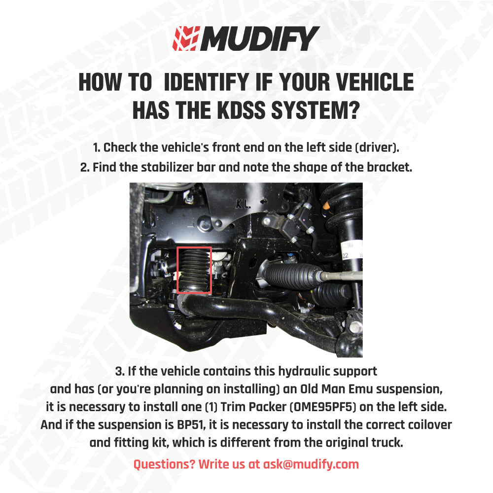 How to identify if your vehicle has the Old Man Emu (OME) Front Trim Packer Fitting Kit OME95PF5 for Toyota Land Cruiser 200 Series, Land Cruiser 120 Series, Land Cruiser 150 Series.