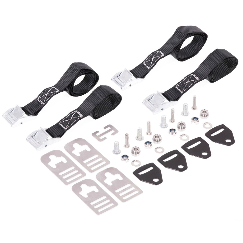 A set of four ARB Portable Fridge Freezer Tie Down Kits Use w/Elements 63QT 10900038 with screws and nuts.