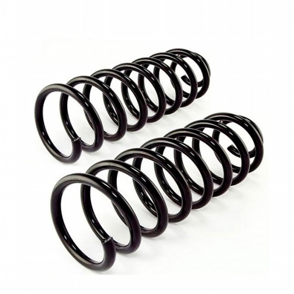 A pair of Old Man Emu black coil springs on a white background.