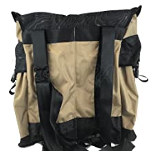 A tan and black ARB backpack on a white background with large compartments and side pockets.