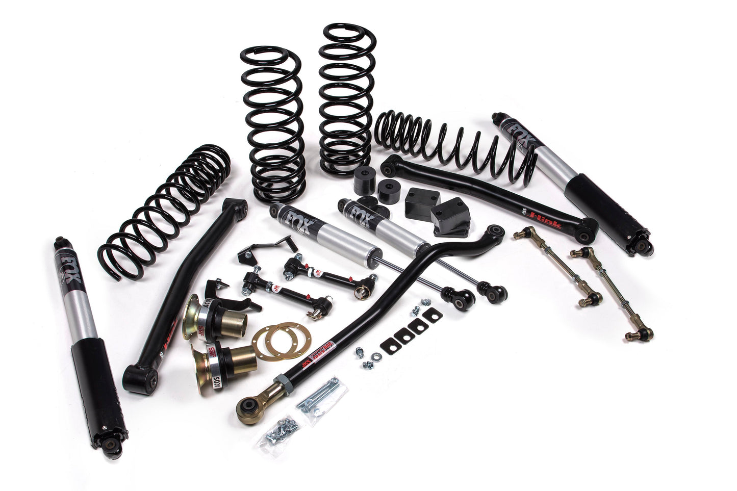 A JKS 3.5 Inch Jeep Wrangler JL (18-ON) 4 Door J-Lander HD Lift Kit for a jeep with offroad articulation.