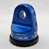 A Factor 55 Shackle Mount in Blue 00015-02 handlebar clamp on a white surface, secured with screw pin shackles.