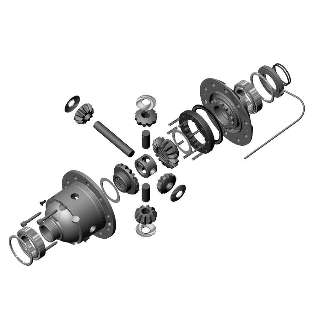 A diagram illustrating the ARB RD105 Air Locker Differential Dana 35 with 30 Splines differential case and flange cap assembly components of a gearbox, highlighting their role in providing traction.