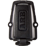 A black plastic cover with a black handle, offering quick installation of the ARB Fridge Freezer Wiring Kit And Threaded Socket Mount 6M 10900027 by ARB.