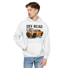 Load image into Gallery viewer, A stylish man wearing a Mudify Taco Life Fleece Hoodie that says &quot;off road lift.